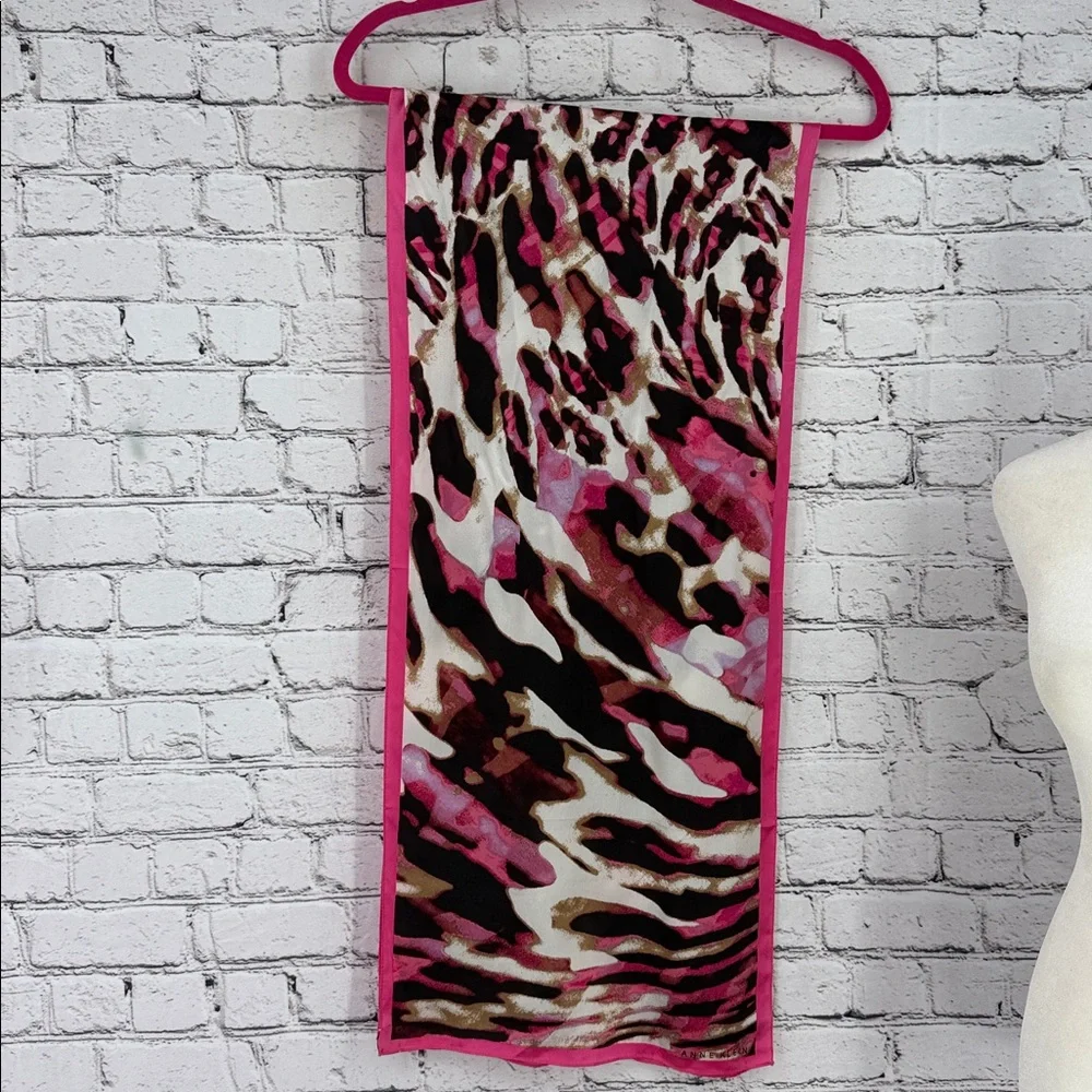 Anne Klein 100% Silk Rectangular Statement Scarf – Hot Pink & Black – Excellent